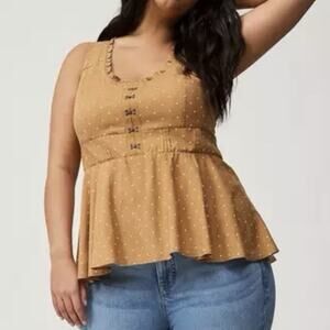 Torrid Babydoll Challis Corset Top Size M/L 00 Tobacco Brown Light Dot Tank
